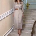 thumbnail image 1 of European And American Solid Color Polo Collar Breasted Lace-up Girdle Elegant Shirt Dress, 1 of 5