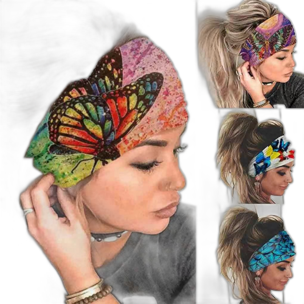 European And American Sports Fitness Hair Bands Fashion Printing Wide Border Breathable Sweat