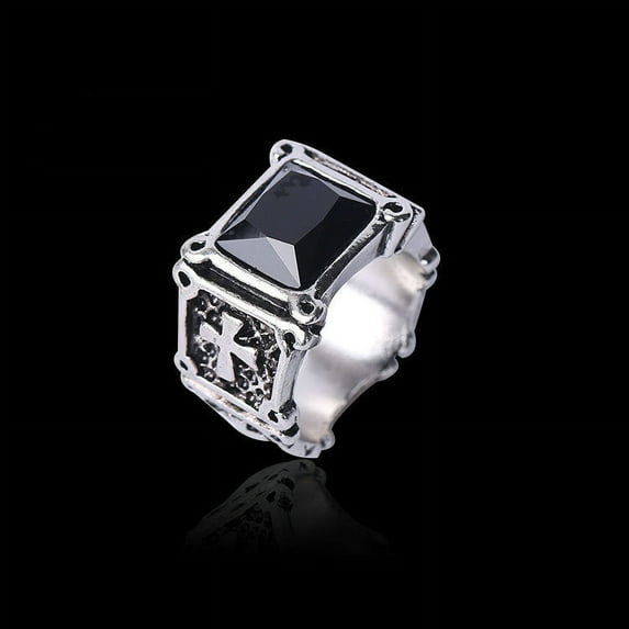 Mens Vintage Alloy Ring Gothic Cross Design With Red Rubies Electroplated Finish Perfect Gift For Men Fashion Ring And