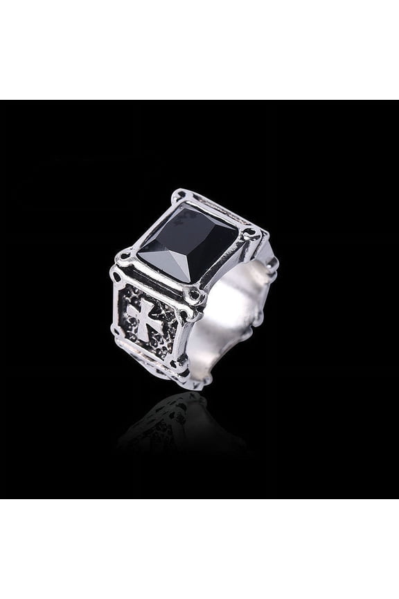 European And American Style Men's Retro Ring Gothic Cross With Rubies