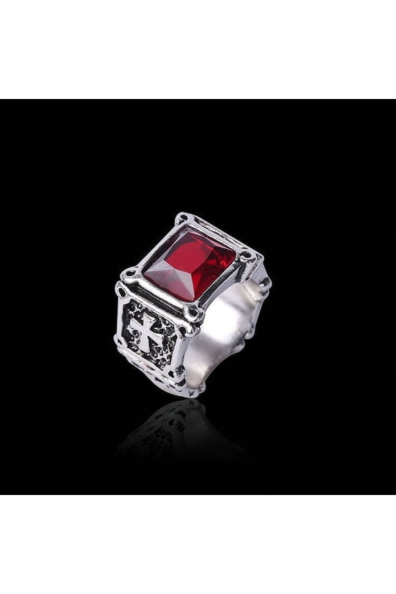 European And American Style Men's Retro Ring Gothic Cross With Rubies