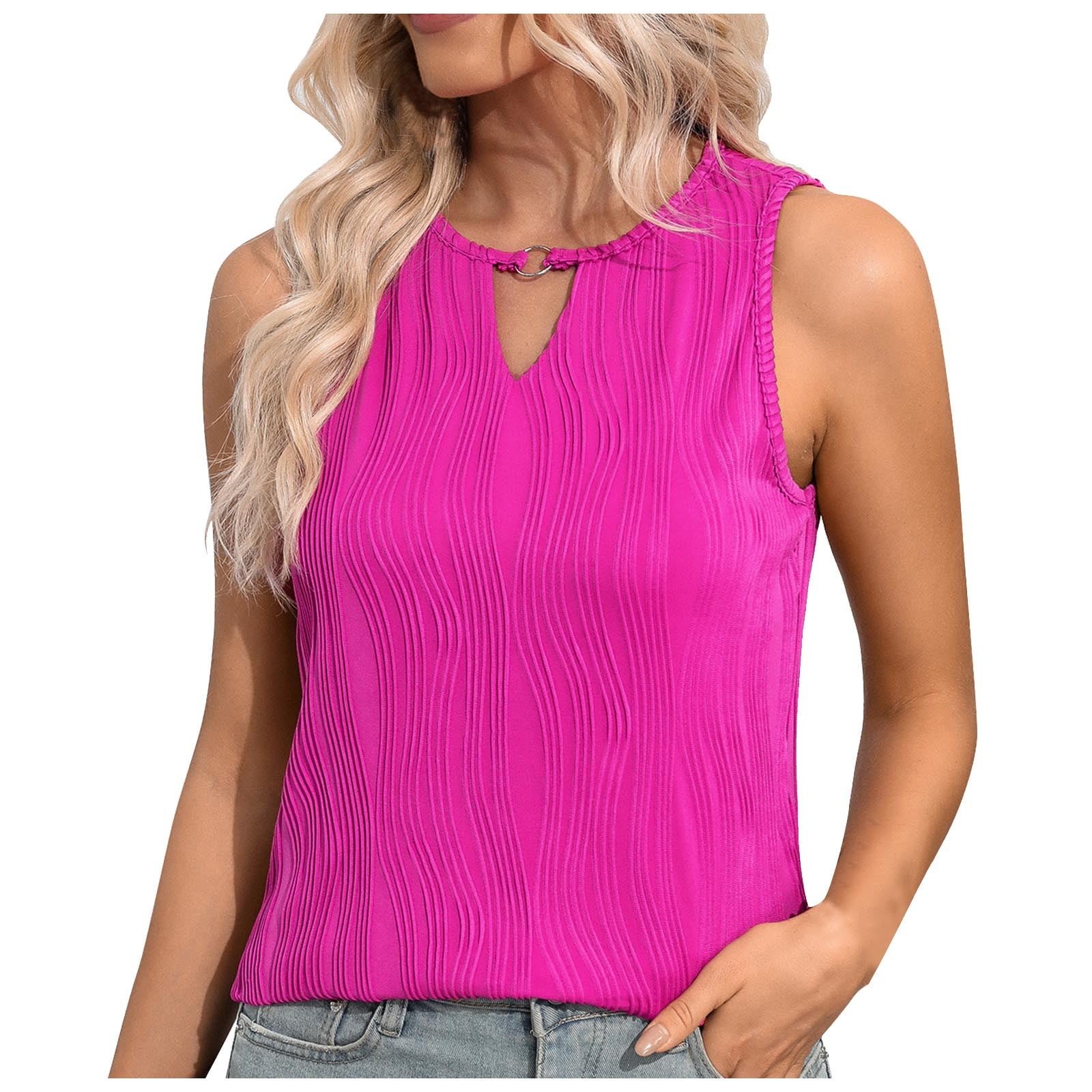 European And Border Women's Vest 2024 Keyhole Sleeveless Summer Business Casual Basic Top Lock
