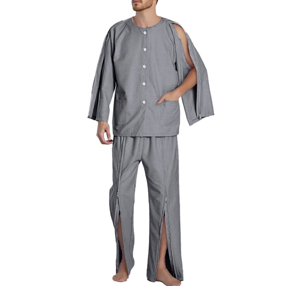 European And Color Striped Care Suit Set For Men Postoperative Recovery Long Sleeved Shirt & Long Pants Multiple Sizes