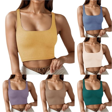 European And Style Women's Clothing Solid Color Fashion Trend Thread Short Vest Seamless Crop Top Womens Tops 2x