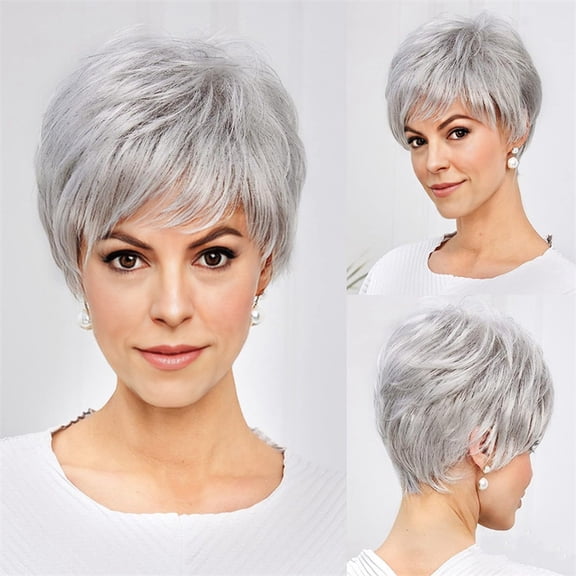 European And Wigs Slanted Silver White Micro Curled Short Straight Hair Fiber Wig In For Daily Wear