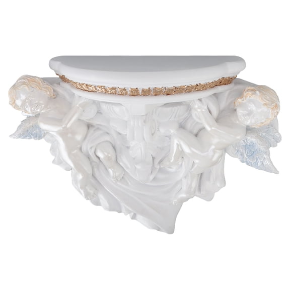 European Angel Wall Shelf Decorative Floating Storage Display Rack Pure White Gold Finish Accent