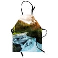 thumbnail image 1 of European Apron River in Norway Sunrise Sunbeams Through Pine Trees Springtime Scenic, Unisex Kitchen Bib Apron with Adjustable Neck for Cooking Baking Gardening, Baby Blue Apple Green, by Ambesonne, 1 of 3