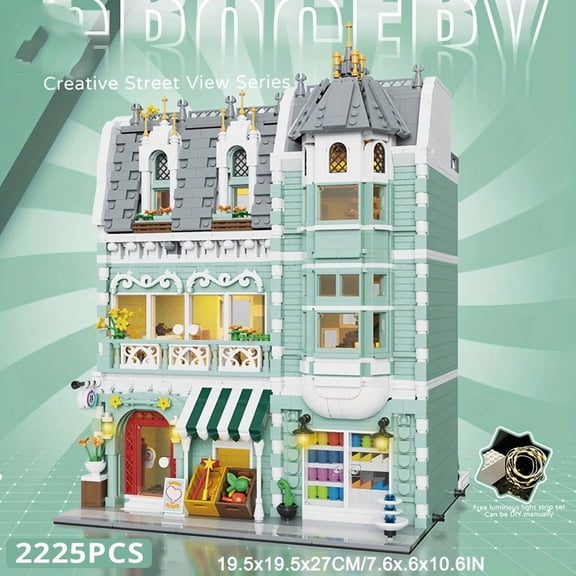 European Architecture Mini Building Blocks Set, City Market Grocery Store Modular Building Kit, 3 Level Street Scene Model ABS Construction Set for Teens, Architecture Enthusiasts Home Display Decor
