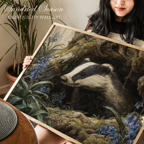 European Badger Woodland Animal Poster, Poster Home Decor, Poster Only