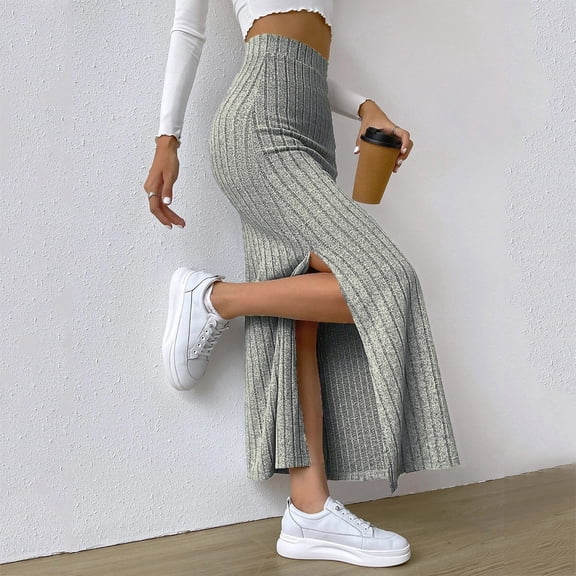 European And Border Spring And Summer Waisted Side Slit Slim Knitted Skirt Women's Hakama Glitter Fringe Skirt Skirt Suits for Women Business Skirt with Chain Denim Skirts for Women Knee Length Women