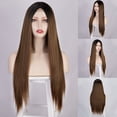 thumbnail image 1 of European Long Brown Black Straight and Curly Lace Wig for African Women - Elegant Fiber Hair Wig, 1 of 7