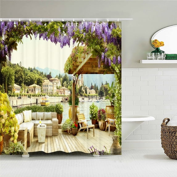 European Building Garden Patio Landscape Shower Curtains Bathroom Curtain Frabic Waterproof Bath Curtains for Bathroom 180x180cm
