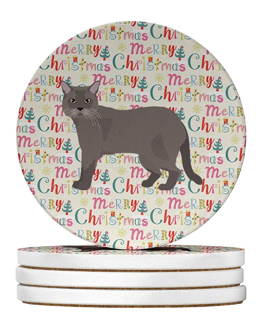 European Burmese Cat Christmas Large Sandstone Coasters Pack of 4 4 in x 4 in