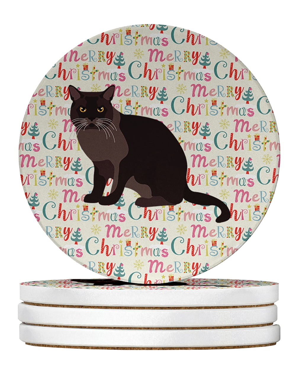 European Burmese Cat Christmas Large Sandstone Coasters Pack of 4 4 in x 4 in