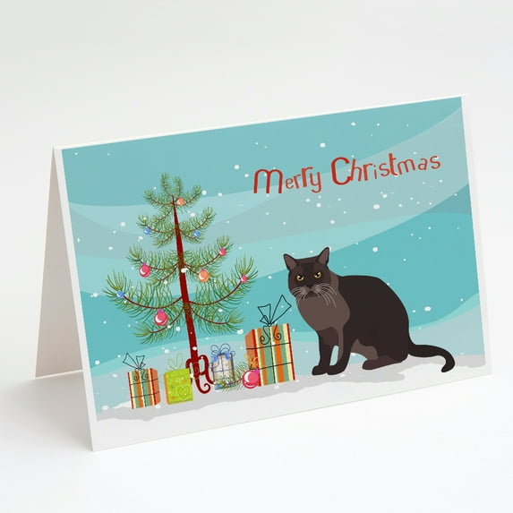 European Burmese Cat Merry Christmas Greeting Cards and Envelopes Pack of 8