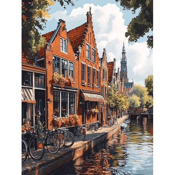 European Canal Town Street Scene Decor Wall Art Canvas Painting Suitable for Living Room Bedroom Kitchen Office and Hotel Decoration.