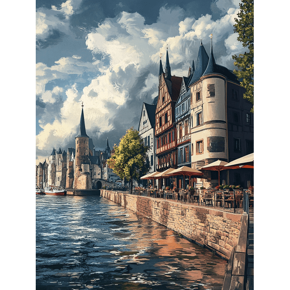 European Canal View Canvas Print/Wall Art Suitable for Living Room Bedroom Dining Room Office and Hotel Decoration.