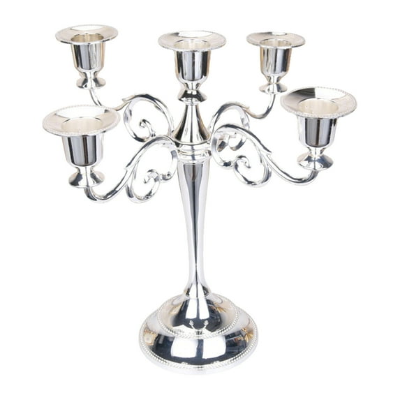 5-Candle Metal Candelabra 10.2 Inch Tall Candlestick Candle Holders for Home Decor Wedding Christmas Church Halloween Party, Silver