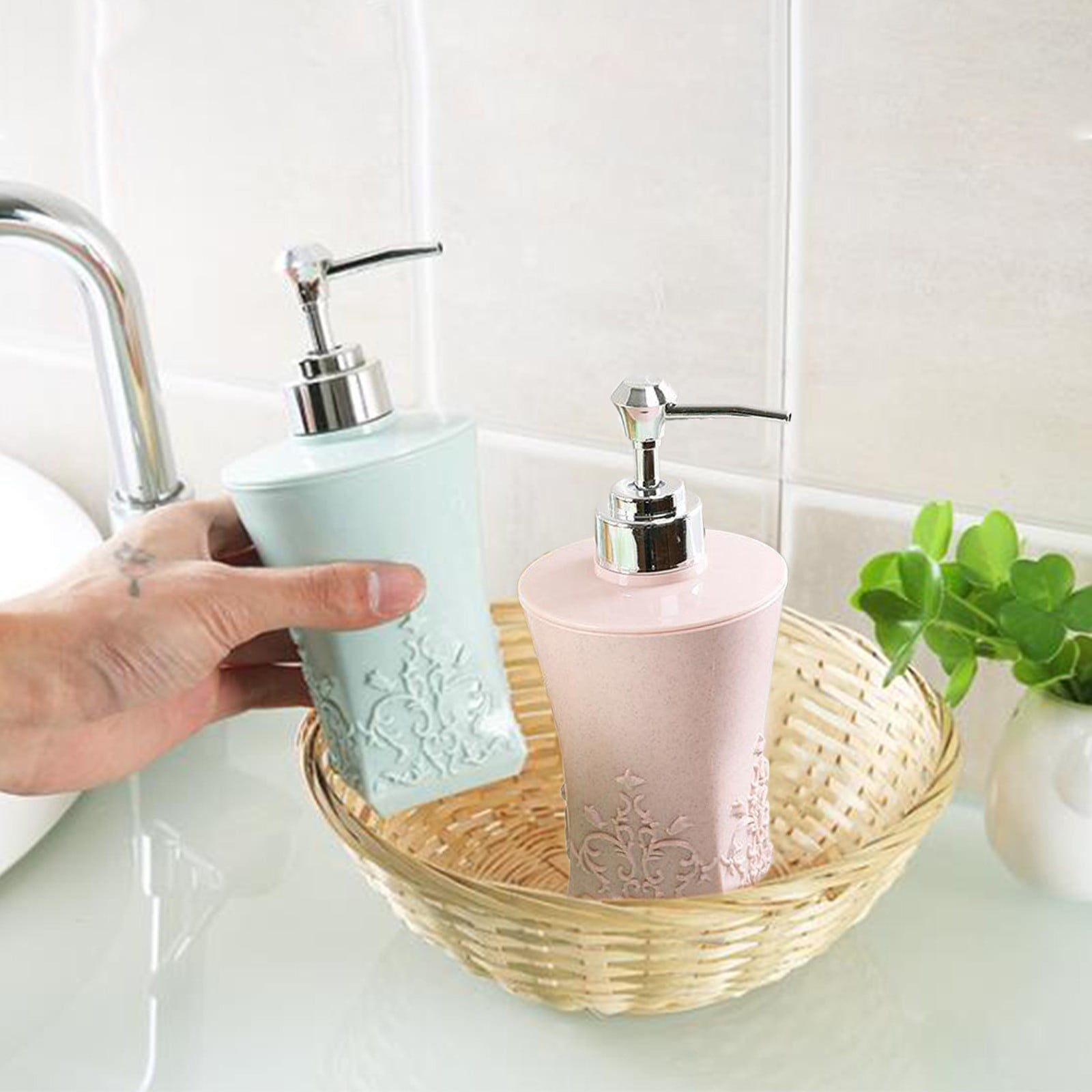 European Carved Pump Bottle Set Refillable Shampoo and Conditioner ...