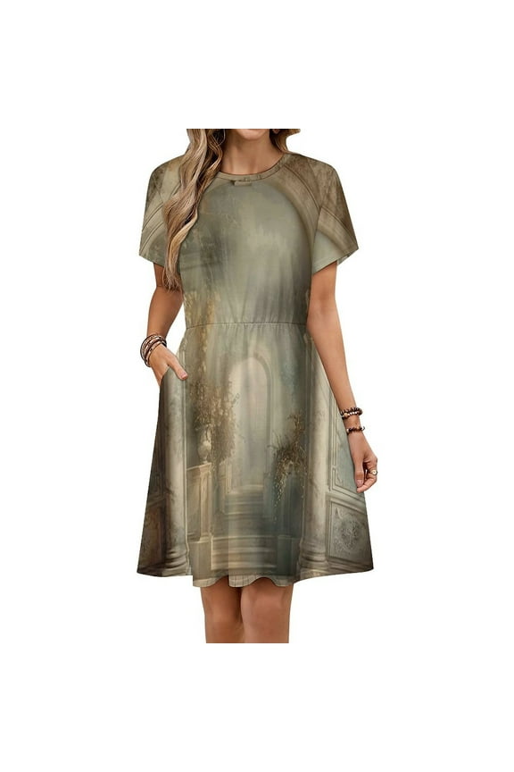 European Castle Short Sleeve Dress Women Summer Evening Dresses Ladies Sundress