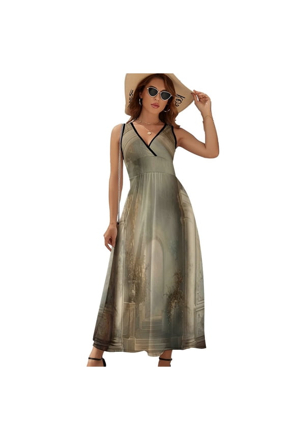 European Castle Womens Night Club Maxi Dress V Neck Sleeveless Bohemia Long Dresses