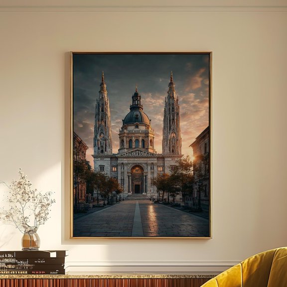 European Cathedral Poster, Vintage Gothic Architecture Print, Modern Art Deco Wall Decor 16x20 UNFRAMED