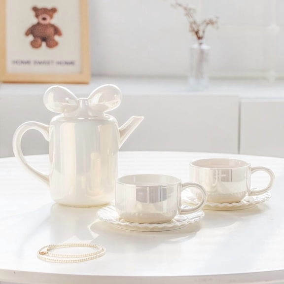European Ceramic Tea Set Bow Kettle Home Ceramic Coffee Cup Dish Afternoon Tea Set Simple Breakfast Milk Mug Home Decoration New