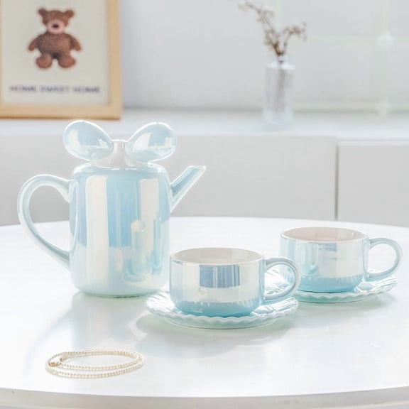 European Ceramic Tea Set Bow Kettle Home Ceramic Coffee Cup Dish Afternoon Tea Set Simple Breakfast Milk Mug Home Decoration New