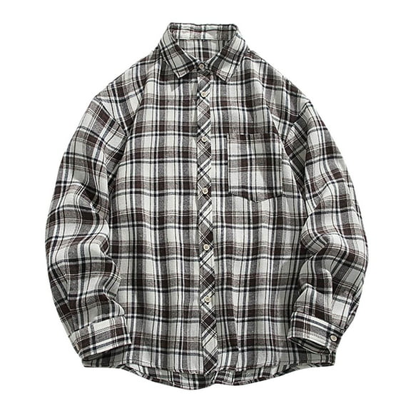 European Checkered Pocket Men's Trendy Casual Loose Comfortable Business Foreign Trade Long Sleeved Shirt, Polyester, Machine Washable
