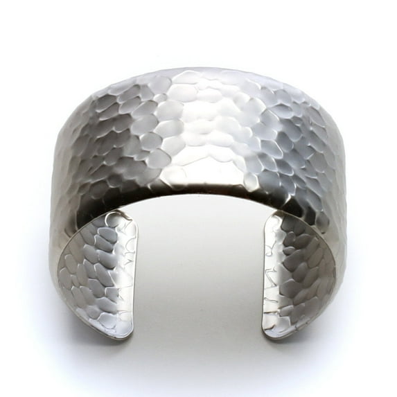 Wide Hammered Silver Tone Cuff Bracelet - Statement Modern Fashion Jewelry Bracelet Silver
