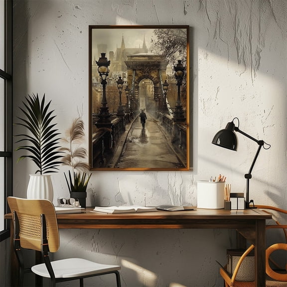 European City Bridge View Art Poster: Vintage Autumn Decor, Size 16x24 UNFFRAMED F03.1.7l1992