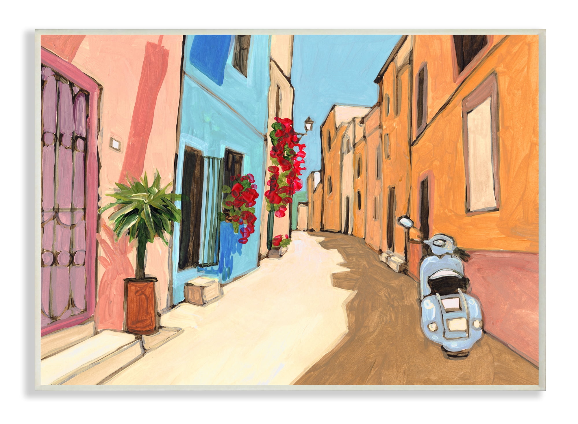 Stupell Industries European City Roadside Landscape Blue Street Vespa Wall Plaque, 10 x 15, Design by Bart E. Slyp