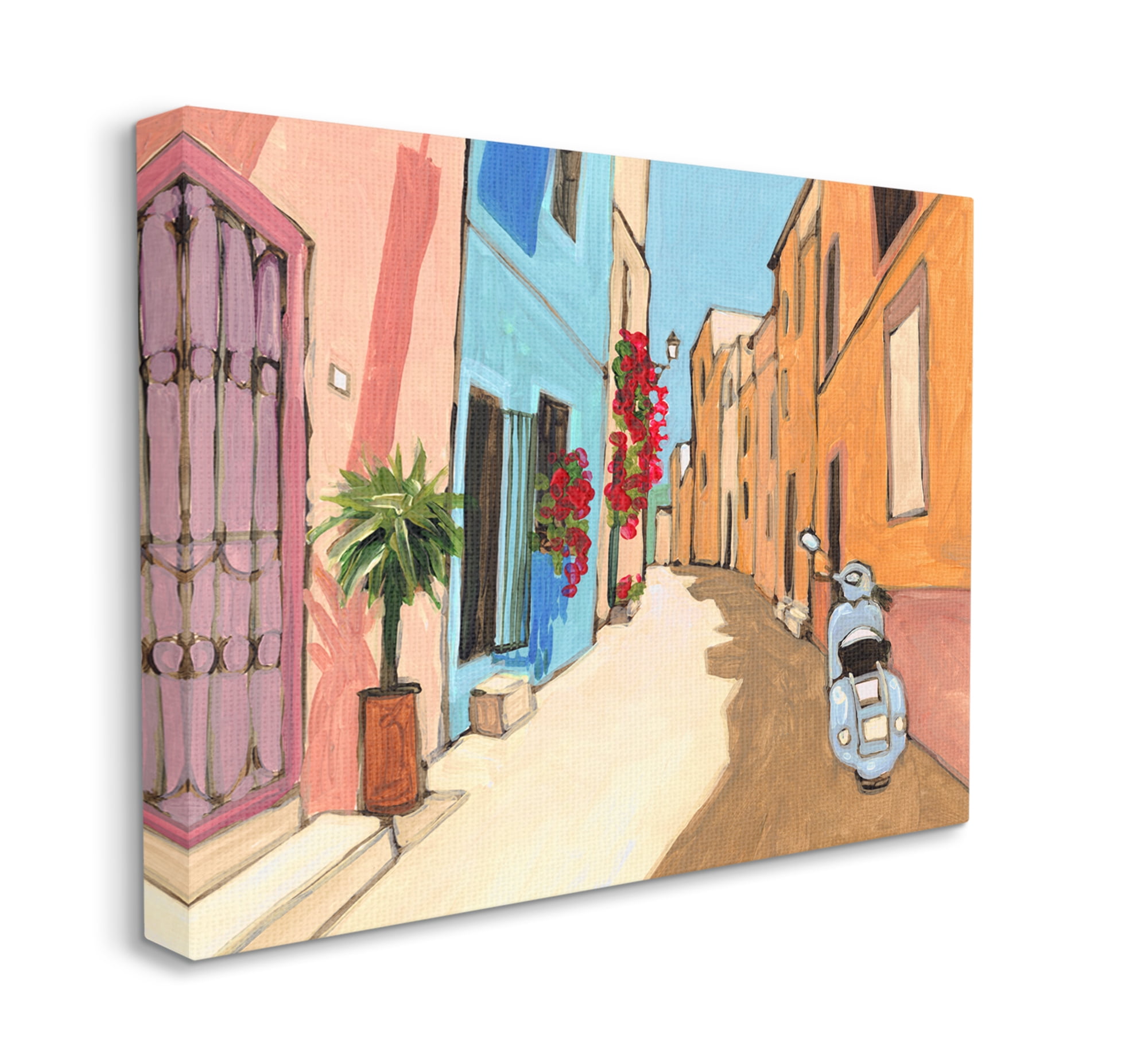 Stupell Industries European City Roadside Landscape Blue Street Vespa Canvas Wall Art, 16 x 20, Design by Bart E. Slyp