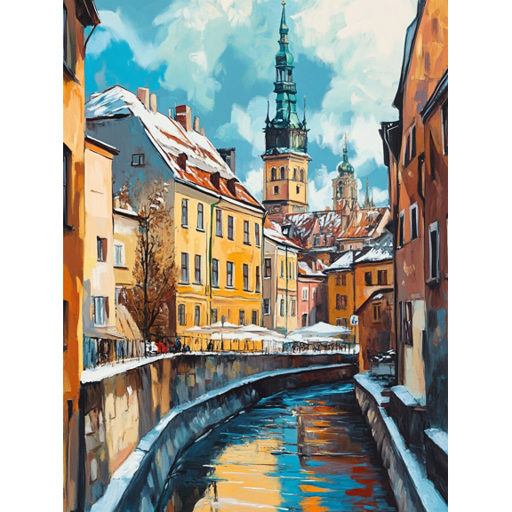European Cityscape Canal Winter Scene Canvas Art PrintSuitable for Living Room Bedroom Office Hallway and Hotel Decoration