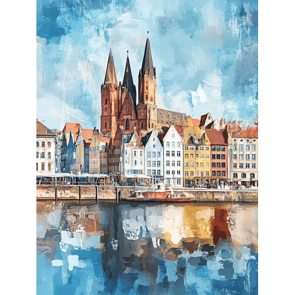 European Cityscape Riverfront Canvas Print/Painting Suitable for Living Room Bedroom Office Hotel and Restaurant Decoration.