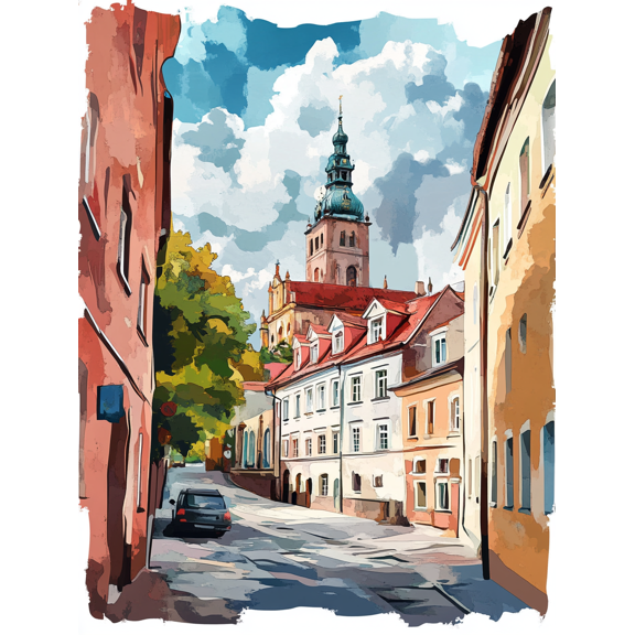 European Cityscape Street View Canvas Painting/Wall Art Suitable for Living Room Bedroom Office Hallway and Dining Room Decoration.