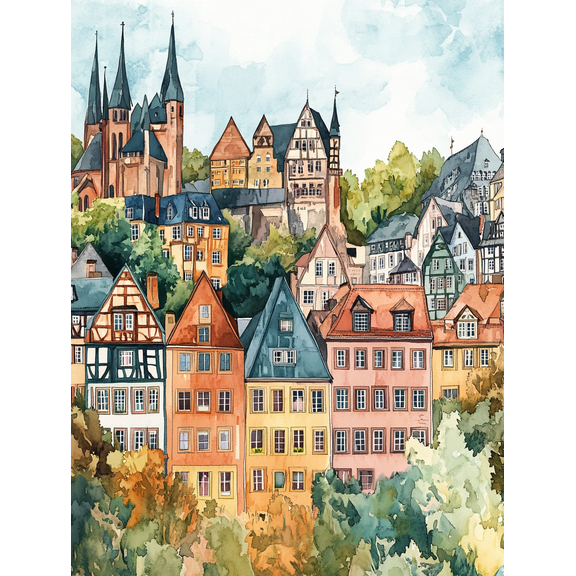 European Cityscape Watercolor Painting/Canvas PrintSuitable for Living RoomBedroomOfficeDining RoomHotel Decoration