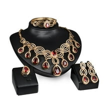 European Classic Jewelry Set For Women Elegant Red K Gold Chain Necklace Earrings Bracelet Formal Party Dress Accessories