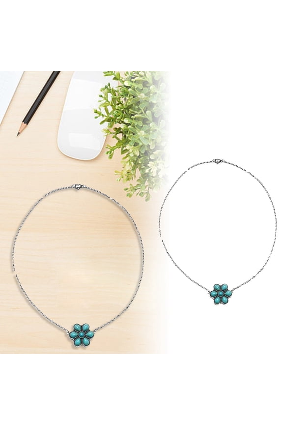 European Classic Style Pumpkin Flower Pendant Necklace, Metal, Mint Green, 45cm Length, Western Cowboy Charm