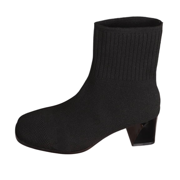 European Classic Women Mid Calf Boots with Adjustable Rear Strap and Comfortable Round Toe Design,Color:Black,Size:6.5