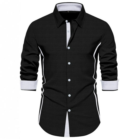 European Color Blocked Lapel Button Cardigan Jacquard Shirt for Men Comfortable Loose Fit Casual Business Stylish Foreign Trade Mens Casual Crew Neck Basic Tees