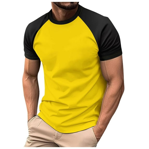 European Color Blocked Twill Business Sport T Shirt for Men Raglan Sleeves Casual Comfortable Short Sleeved Tee Men's Lightweight Crewneck Tee Tops