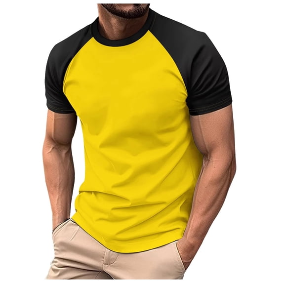 European Color Blocked Twill Business Sport T Shirt for Men with Raglan Sleeves Comfortable Short Sleeved Casual Tee Mens Casual Crew Neck Basic Tees