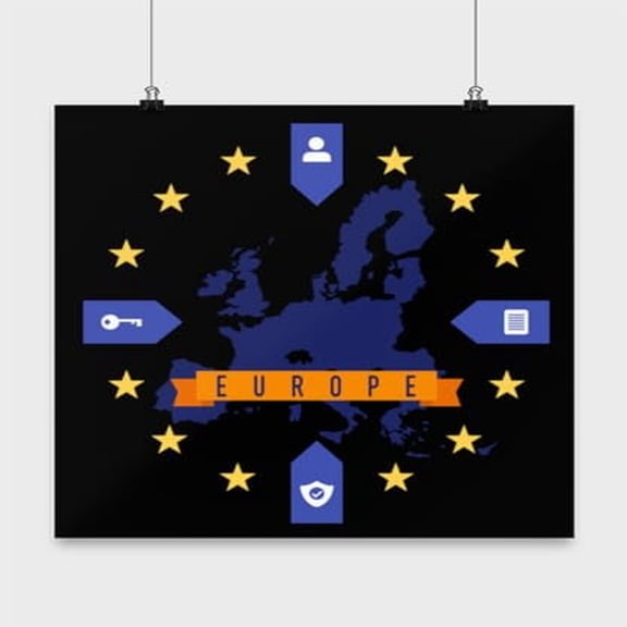 European Continent Poster | 13x13in Black EU Wall Art Gift for Home Decor