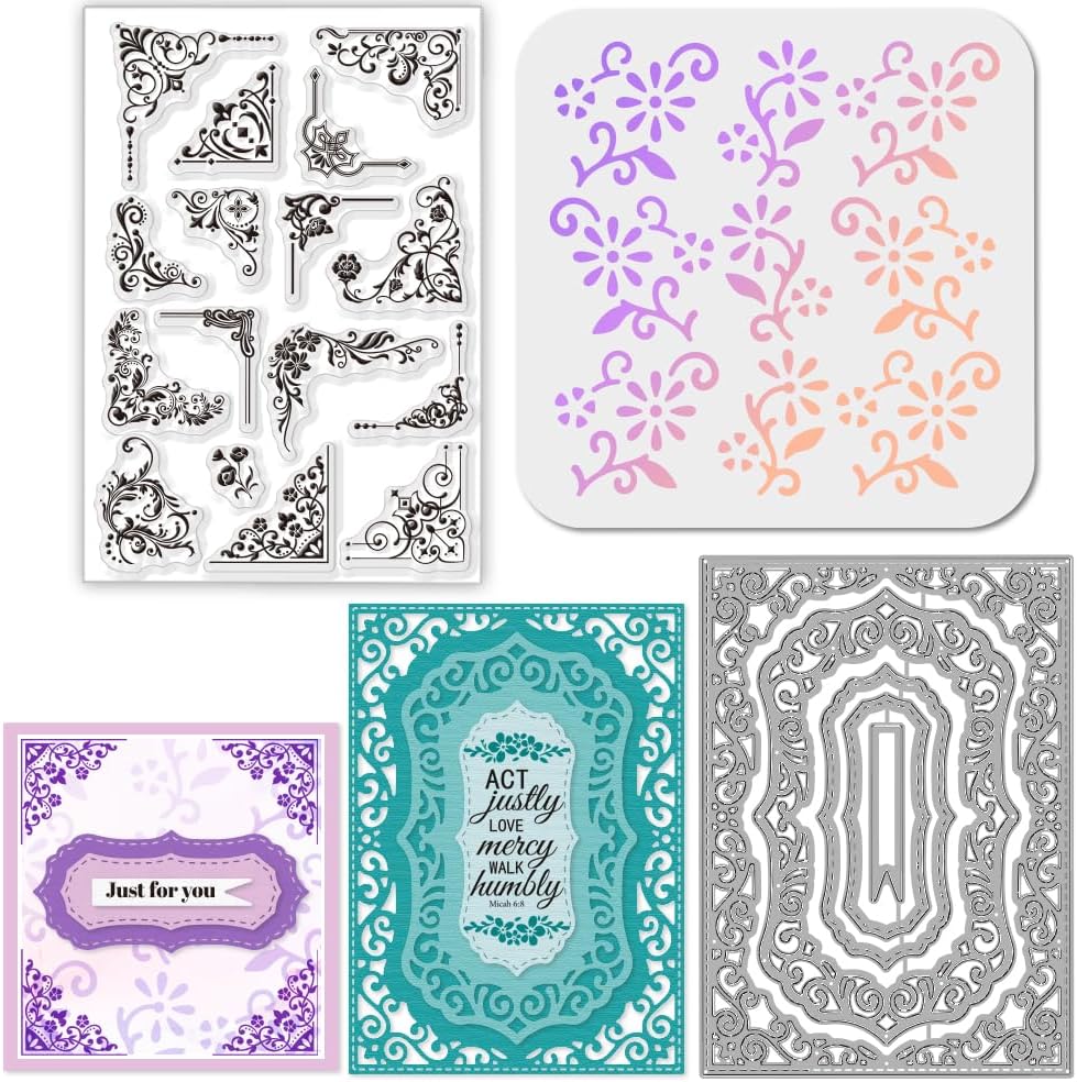 European Corner Silicone Clear Stamps Metal Pattern Border Label ...