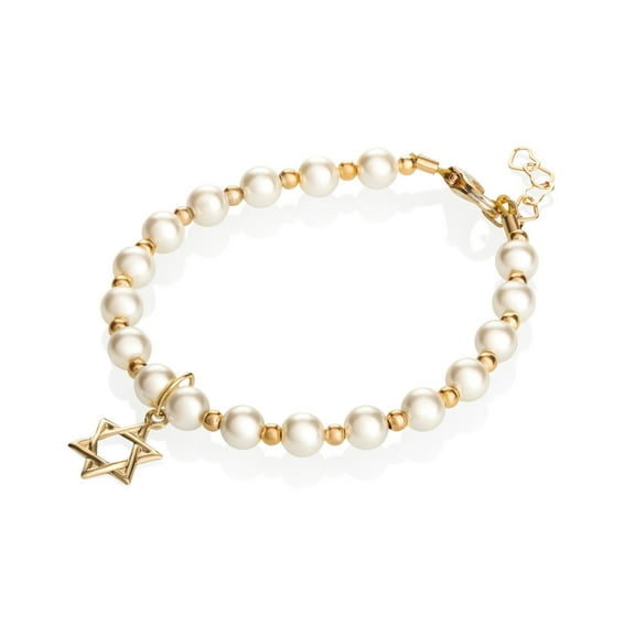 European Cream Pearls with 14kt Gold filled Beads and Star of David Charm Bracelet (BGSD)