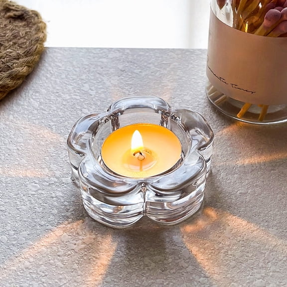 European Crystal Plum Blossom Glass Candlestick - Warm Romantic Multi-Light Candle Holder for Bar Restaurant Home Decor, Elegant Clear Stand, Durable Tabletop Dinner Centerpiece, 2.5*0.7in, Clear