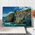 thumbnail image 1 of European Cutting Board, Italian Mediterranean House by Cliffs Dramatic Weather Sea Cinque Terre Print, Decorative Tempered Glass Cutting and Serving Board, Large Size, Multicolor, by Ambesonne, 1 of 1