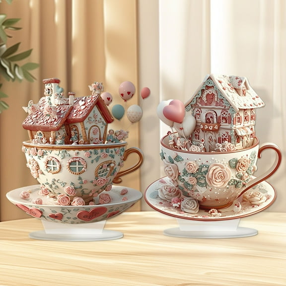 European Dream Castle Tea Cup Desktop Decoration, Romantic Valentine's Day Ornament, Festival Tabletop Decor, Home Decoration, Castle Ornament, Romantic Gift