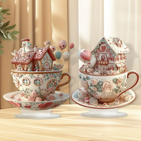 European Dream Castle Tea Cup Desktop Decoration, Romantic Valentine's Day Ornament, Festival Tabletop Decor, Home Decoration, Castle Ornament, Romantic Gift